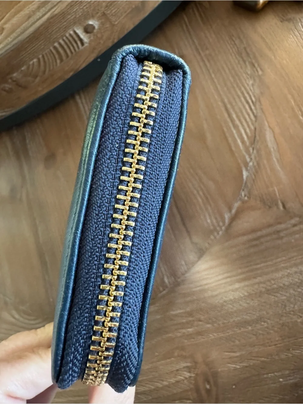 Michael Kors Deep Blue Pebbled Leather Zip Around Wallet with Gold Plate
